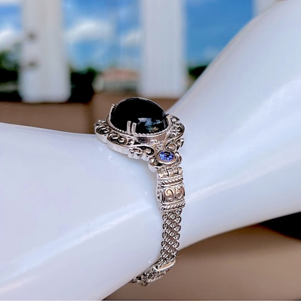 Black Jade and Tanzanite Toggle Clasp Sterling Silver Bracelet - Picture 11 of 15